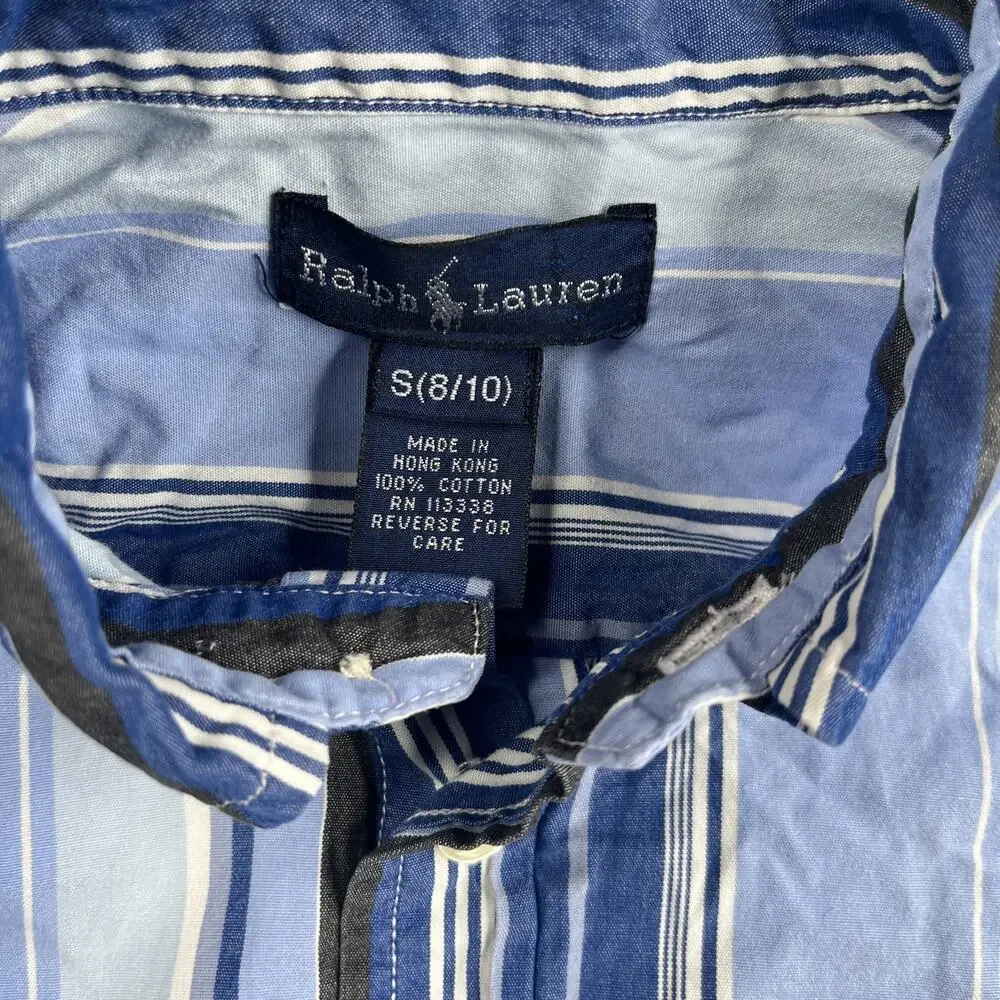 Ralph Lauren Long Sleeve Button Up Youth Small Blue Striped Pony